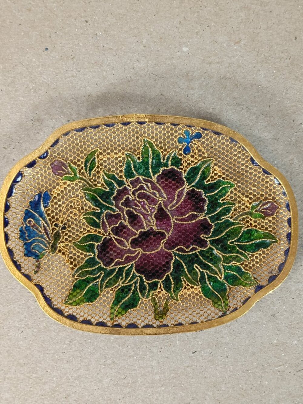 Vintage Chinese Plique A Jour enamel and Gilt Metal Dish